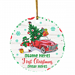 Personalized Baby's First Christmas Ornament - Truck Decorative Christmas Ornament Custom Baby Truck Ornament, White, Circle Ornament
