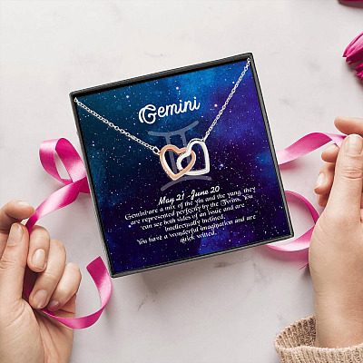 Gemini Sign Constellation Horoscope Zodiac Birthday Astrology Joined Interlocking Hearts Pendant Necklace