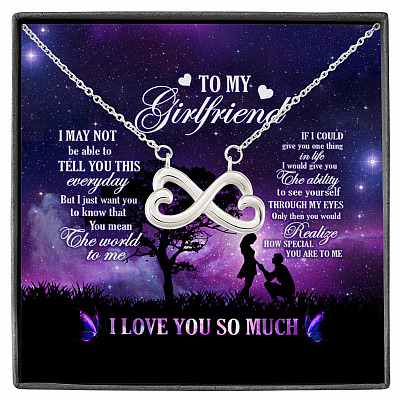 To My Girlfriend You Mean The World To Me I Love You Infinity Heart Pendant Necklace