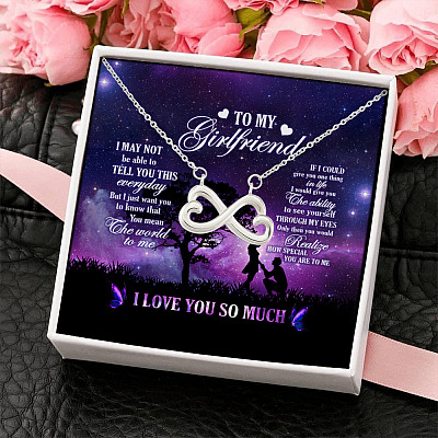 Alternative view of To My Girlfriend You Mean The World To Me I Love You Infinity Heart Pendant Necklace