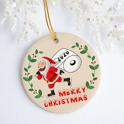 Alternative view of Santa Wearing A Face Mask Decorative Christmas Ornament - Santa Toilet Paper Ornament - Funny Holiday Gifts
