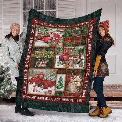 Alternative view of Take A Little Christmas With You Christmas Red Truck Fleece Blanket - Premium Sherpa Blanket - Woven Blanket