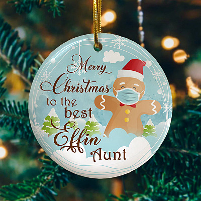 Alternative view of Merry Christmas To The Best Effin Aunt Gingerbread Decorative Christmas Ornament-Holiday Flat Circle Ornament