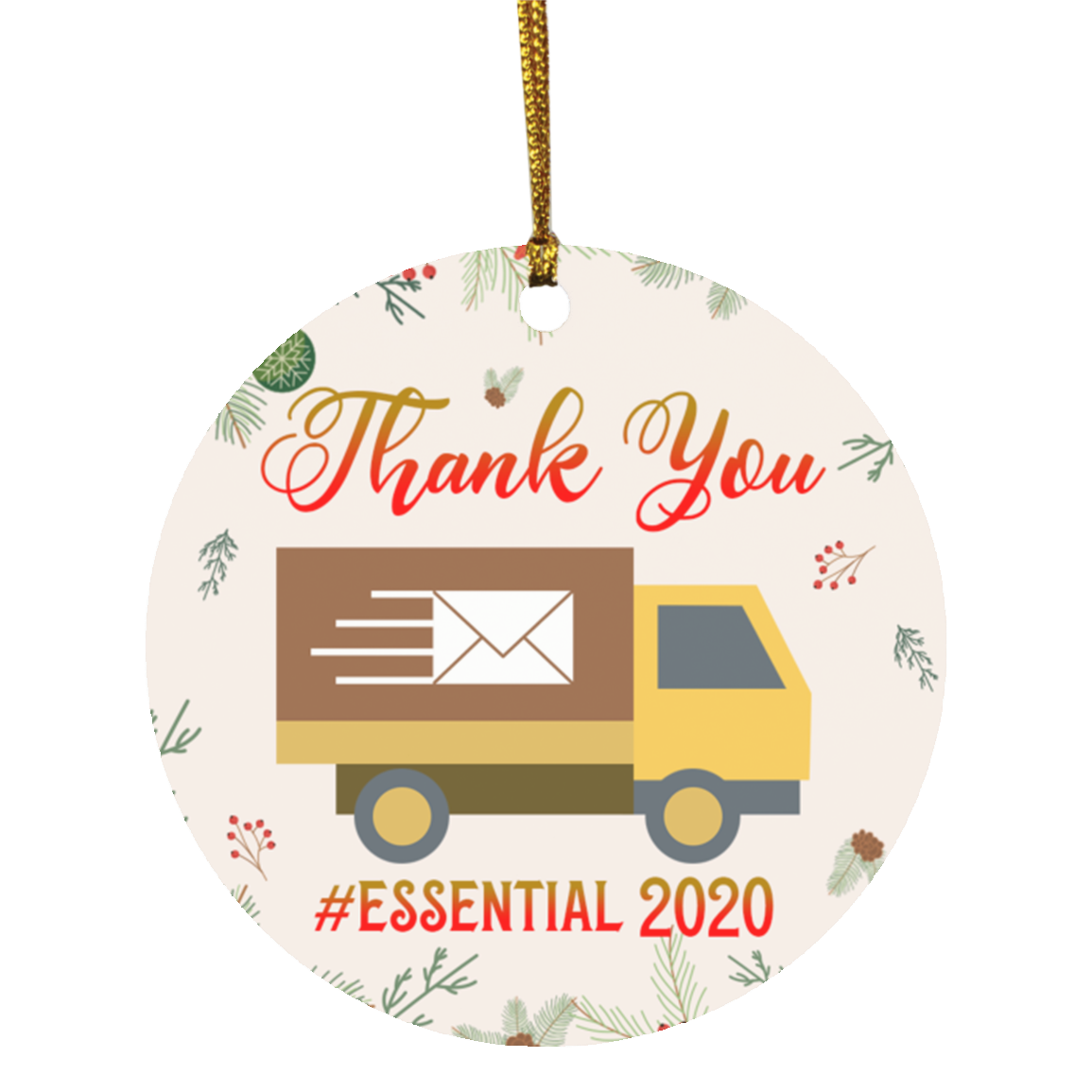 Thank You Essential Workers 2020 Decorative Christmas Ornament - Holiday Flat Circle Ornament Gifts, White, Circle Ornament