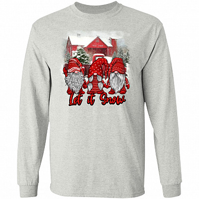 Let It Snow Christmas Funny Gnomes Nordic Hoodie Sweatshirt - Hanging With My Gnomes Long Sleeve Shirt, Ash, Long Sleeve