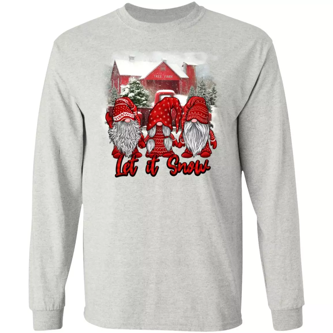 Let It Snow Christmas Funny Gnomes Nordic Hoodie Sweatshirt - Hanging With My Gnomes Long Sleeve Shirt, Ash, Long Sleeve