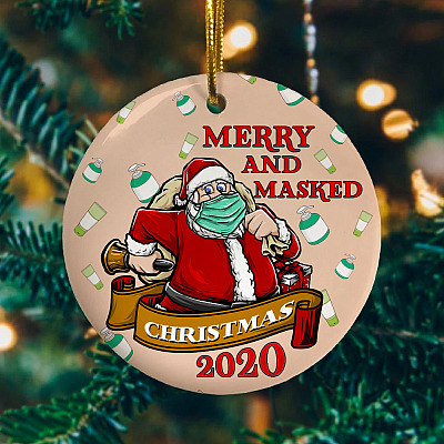 Alternative view of Merry And Masked Santa Claus Christmas Quarantined 2020 Ornament Keepsake - Circle Ornament