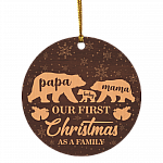 Mama Papa Baby Bear Christmas Ornament 2020 - Our First Christmas As A Family Of Three Flat Circle Ornament, White, Circle Ornament