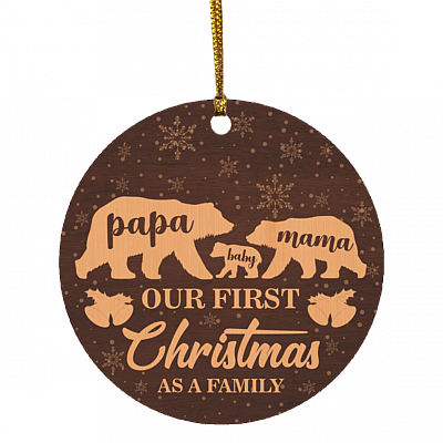 Mama Papa Baby Bear Christmas Ornament 2020 - Our First Christmas As A Family Of Three Flat Circle Ornament, White, Circle Ornament