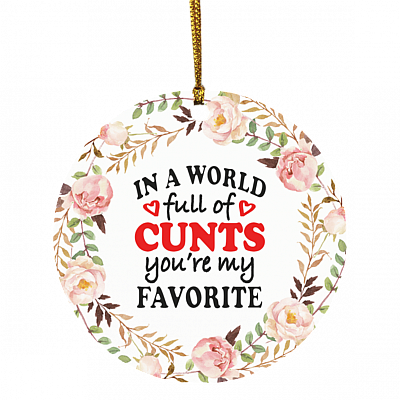 In A World Full Of Cunts You're My Favorite Decorative Christmas Ornament - Holiday Flat Circle Ornament, White, Circle Ornament