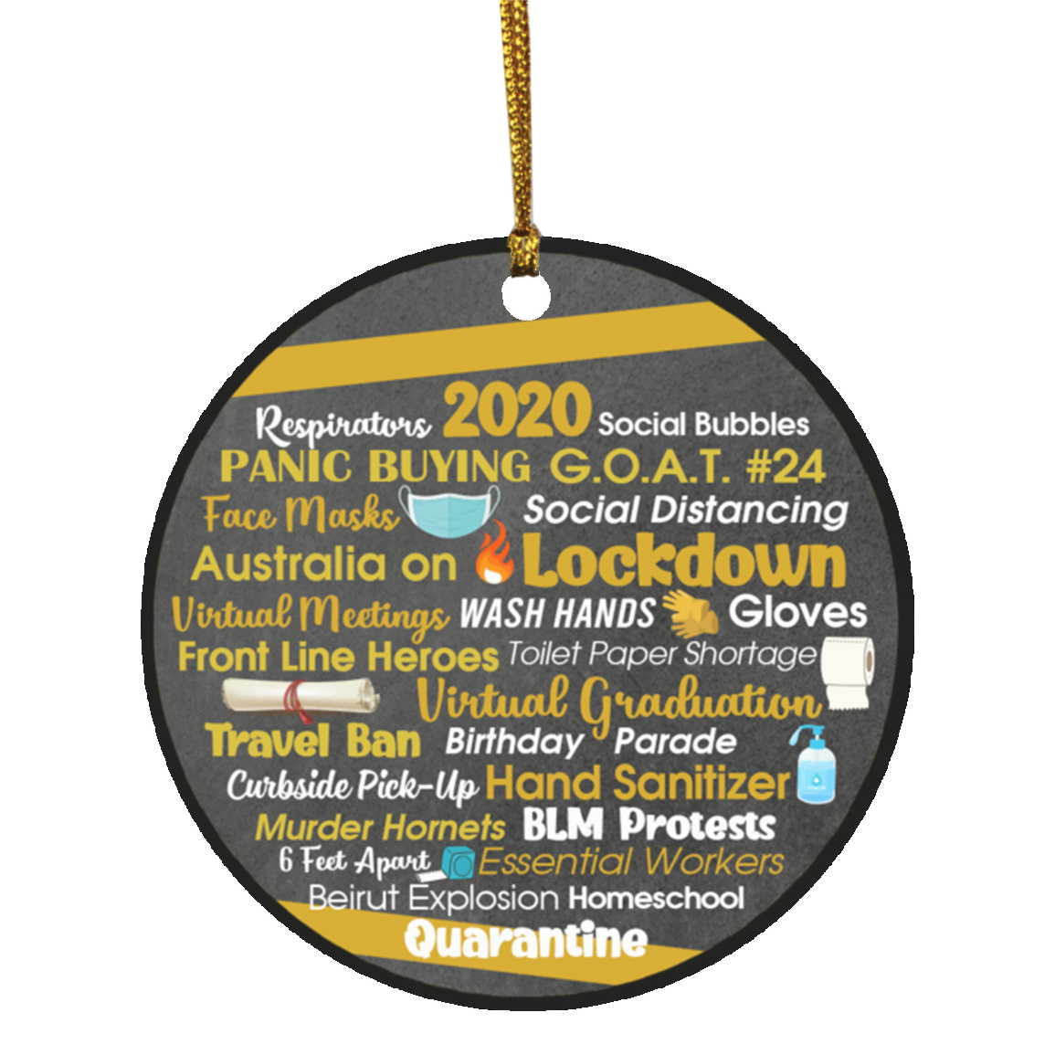 Engraved 2020 Events Quarantine Pandemic Christmas Flat Holiday Circle Ornament, White, Circle Ornament