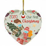Our First Christmas 2020 Funny Quarantine Flat Holiday Heart Ornament For Couple, White, Heart Ornament