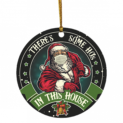There's Some HOs Santa Ornament, Black, Circle Ornament