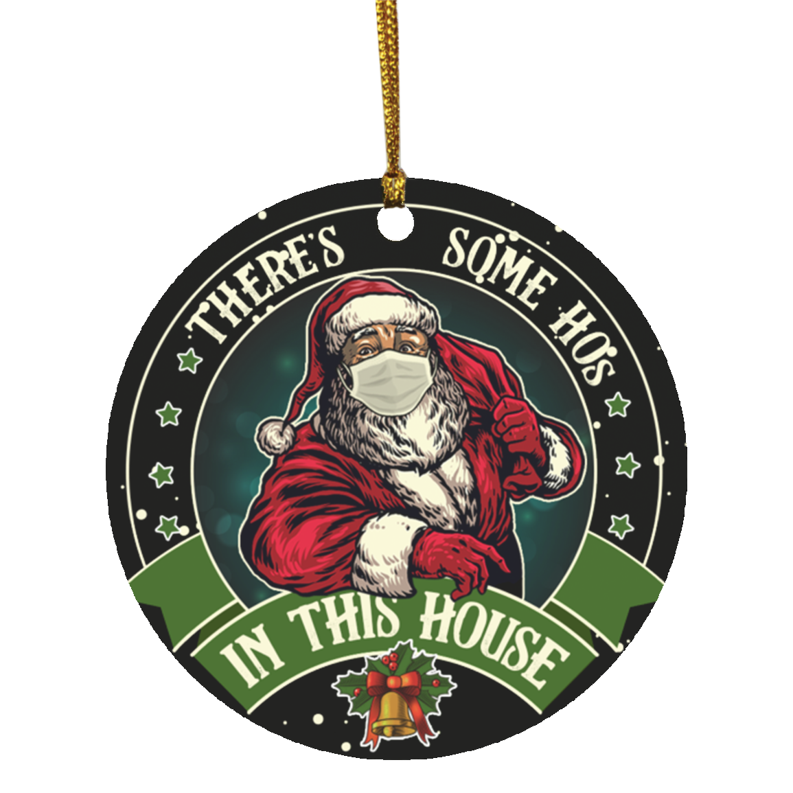 There's Some HOs Santa Ornament, Black, Circle Ornament