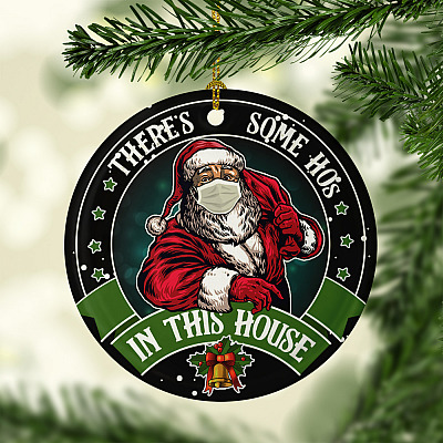 Alternative view of Funny Santa Claus There's Some HOs Ornament - Santa's Gift 2020 Ho Ho Ho Flat Circle Ornament