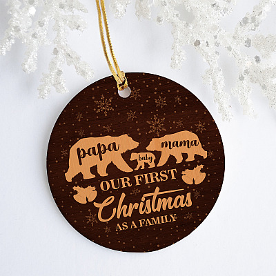 Alternative view of Mama Papa Baby Bear Christmas Ornament 2020 - Our First Christmas As A Family Of Three Flat Circle Ornament