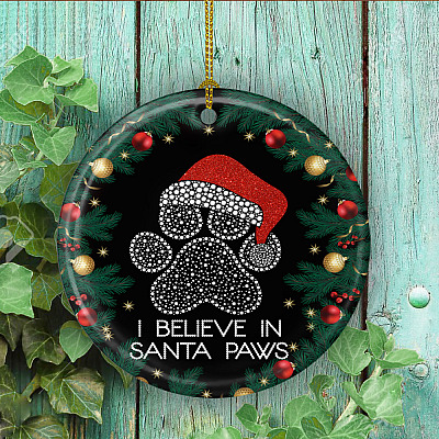 Alternative view of I Believe In Santa Paws Pet Lover Christmas Tree Circle Ornament Keepsake - Santa Paws Gifts