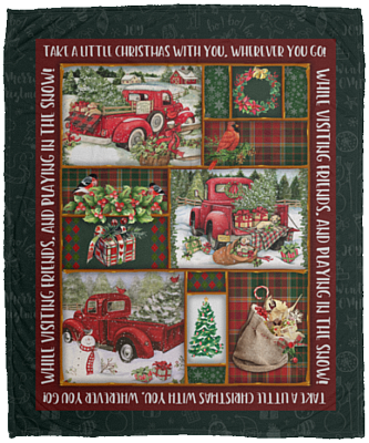 Take A Little Christmas With You Christmas Red Truck Fleece Blanket - Premium Sherpa Blanket - Woven Blanket, White, Cozy Plush Fleece Blanket - 50x60