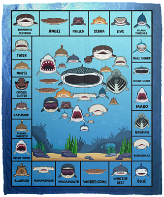 Love Sharks Faces Fleece Blanket - Premium Sherpa Blanket - Woven Blanket - Funny Shark Lover Gifts, White, Cozy Plush Fleece Blanket - 50x60