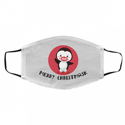 Merry Christmask Washable Reusable Custom – Funny Penguin Printed Cloth Face Mask Cover, White, Cloth Face Cover – Medium/Large
