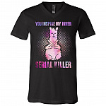 You Inspire My Inner Serial Killer T-Shirt - Funny Llama Shirt, Black, V-Neck T-Shirt
