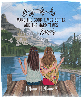 Personalized Best Friends Make The Good Times Better And The Hard Times Easier Fleece Blanket - Woven Blanket, White, Cozy Plush Fleece Blanket - 50x60