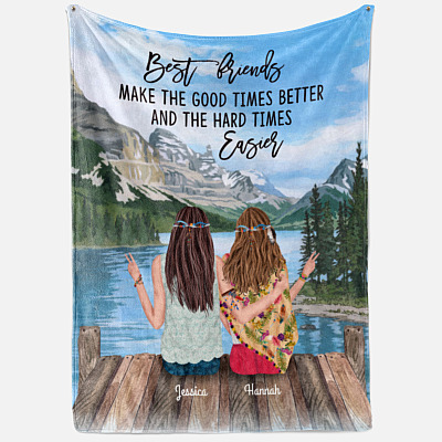 Alternative view of Personalized Best Friends Make The Good Times Better And The Hard Times Easier Fleece Blanket - Woven Blanket