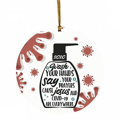 Funny Hand Sanitizer Wash Your Hand 2020 Christmas Flat Holiday Circle Ornament, White, Circle Ornament