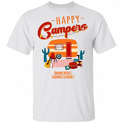 Personalized Happy Campers T-Shirt - Family Camping Matching Outfit, White, Unisex T-Shirt