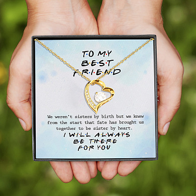 To My Best Friend We Weren't Sisters By Birth but We Knew Fate Brought Us Gift Forever Love Heart Pendant Necklace