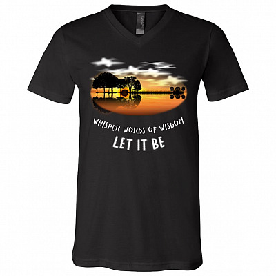 Whisper Words of Wisdom Let It Be Guitar Shadow Sunshine T-Shirt, Black, V-Neck T-Shirt