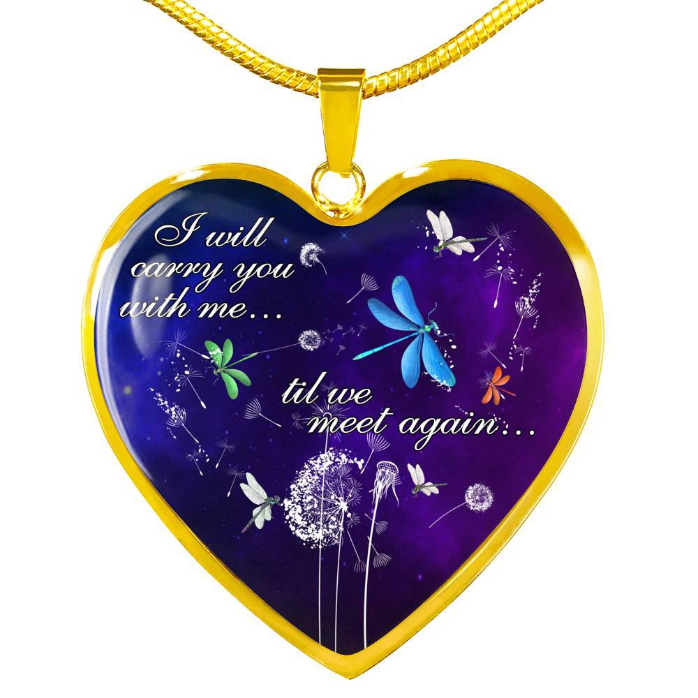 I Will Carry You With Me Til Meet Again Cardinals Heart Pendant Necklace - Red Cardinals Dandelion Necklace - Heart Luxury Necklace (Gold Plated)