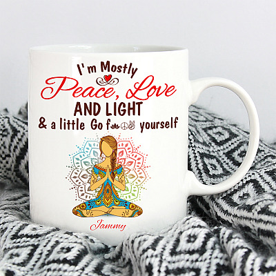 Alternative view of Personalized I'm Mostly Peace Love And Light And A Little Go Fuck Yourself Blonde Hair Ceramic Coffee Mug