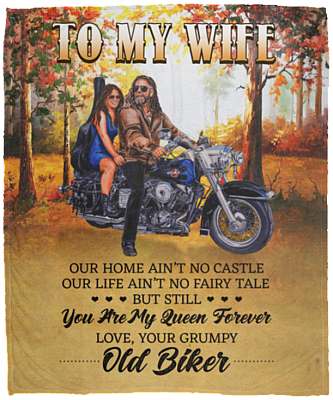 From Old Biker To My Wife Our Home Ain't No Castle Fleece Blanket - Premium Sherpa Blanket - Woven Blanket, White, Cozy Plush Fleece Blanket - 50x60