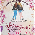 Personalized Side By Side Or Miles Apart Sisters Will Always Be Connected By Heart Fleece Blanket - Mink Blanket, White, Cozy Plush Fleece Blanket - 50x60