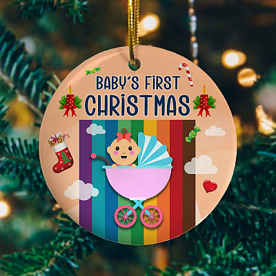 Alternative view of Baby's First Christmas 2020 Christmas Ornament Keepsake - Holiday Flat Circle Ornament