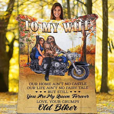 Alternative view of From Old Biker To My Wife Our Home Ain't No Castle Fleece Blanket - Premium Sherpa Blanket - Woven Blanket
