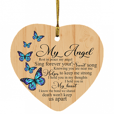 Butterfly Rest In Peace My Angel Sing Forever Your Sweet Song Memorial Remembrance Gift Heart Ornament, White, Heart Ornament