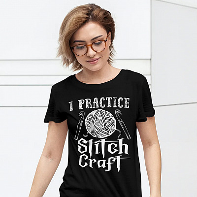 Alternative view of I Practice Stitch Craft Halloween Knit Funny Knitting Gift T-Shirt - V-neck - Gift For Knitting Lover