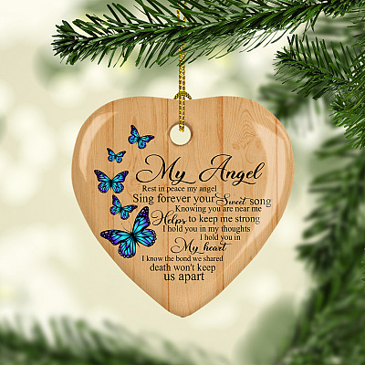 Alternative view of Butterfly Rest In Peace My Angel Sing Forever Your Sweet Song Memorial Remembrance Gift Heart Ornament