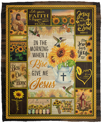 Sunflower In The Morning When I Rise Give Me Jesus Bible Verses Christian Fleece Blanket - Premium Sherpa Blanket, White, Cozy Plush Fleece Blanket - 50x60