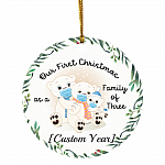 Personalized Family Of Three Polar Bears With Mask Decorative Christmas Ornament-Holiday Flat Circle Ornament, White, Circle Ornament