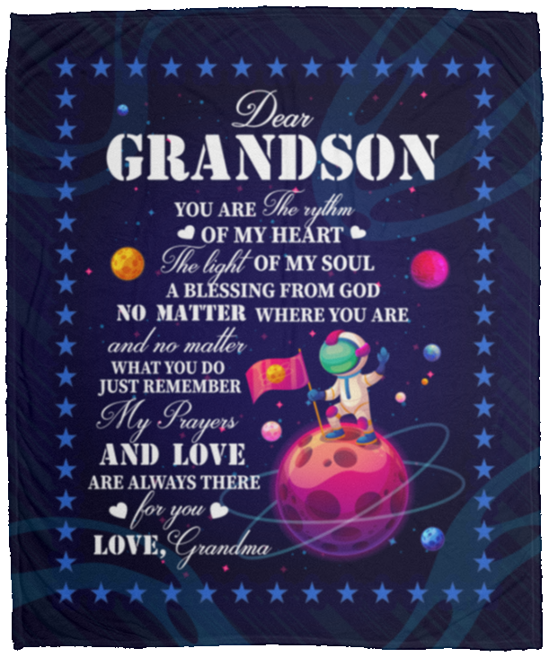 From Grandma To Grandson You Are The Rhythm of My Heart Fleece Blanket - Mink Sherpa Blanket - Woven Blanket, White, Cozy Plush Fleece Blanket - 50x60