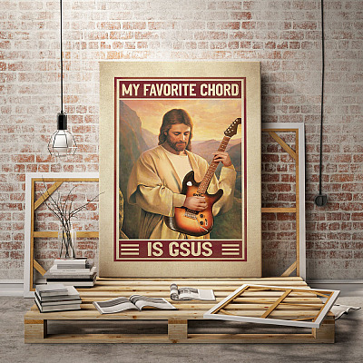 Jesus Playing Guitar My Favorite Chord Is Gsus Wrapped Canvas Prints - Unframed Poster - Home Decor Wall Art