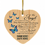 Personalized Butterfly Rest In Peace My Angel Sing Forever Your Sweet Song Memorial Remembrance Heart Ornament, White, Heart Ornament