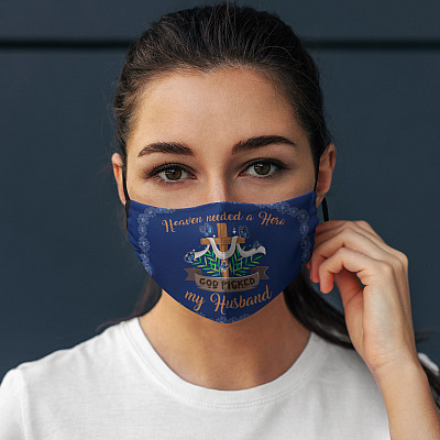 Alternative view of Heaven Needed A Hero God Picked My Husband Washable Reusable Custom Printed Cloth Face Mask Cover