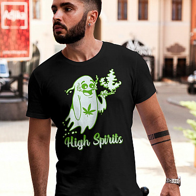 Alternative view of Weed Smokers High Spirits Ghost Marijuana 420 T-Shirt - Funny Cannabis Halloween Shirt