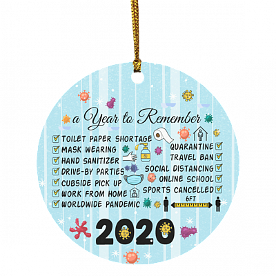 Remembering 2020 Year of Quarantine Funny Christmas Flat Holiday Circle Ornament, White, Circle Ornament