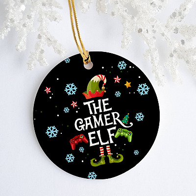 Alternative view of Gamer Elf Decorative Christmas Ornament - Family Matching Christmas Holiday Ornament - Gaming Gamer Gift