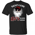 There's Some Ho's In This House T-Shirt - Funny Christmas Santa Claus Red Plaid Shirt, Black, Unisex T-Shirt